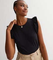 New Look Tall Black Round Neck Frill Sleeve Top
